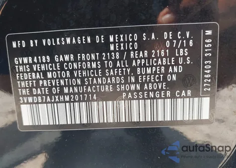 2017 Volkswagen Jetta 1.4T Se from USA, damaged, VIN 3VWDB7AJXHM201714